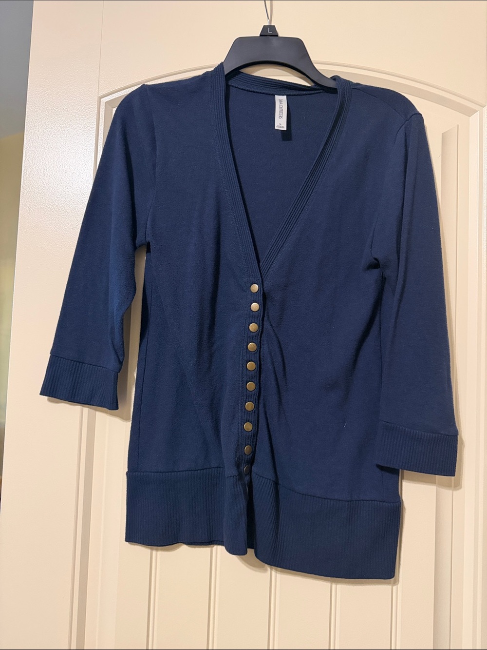 Zenana Outfitters Navy Button-Front V-Neck Cardigan